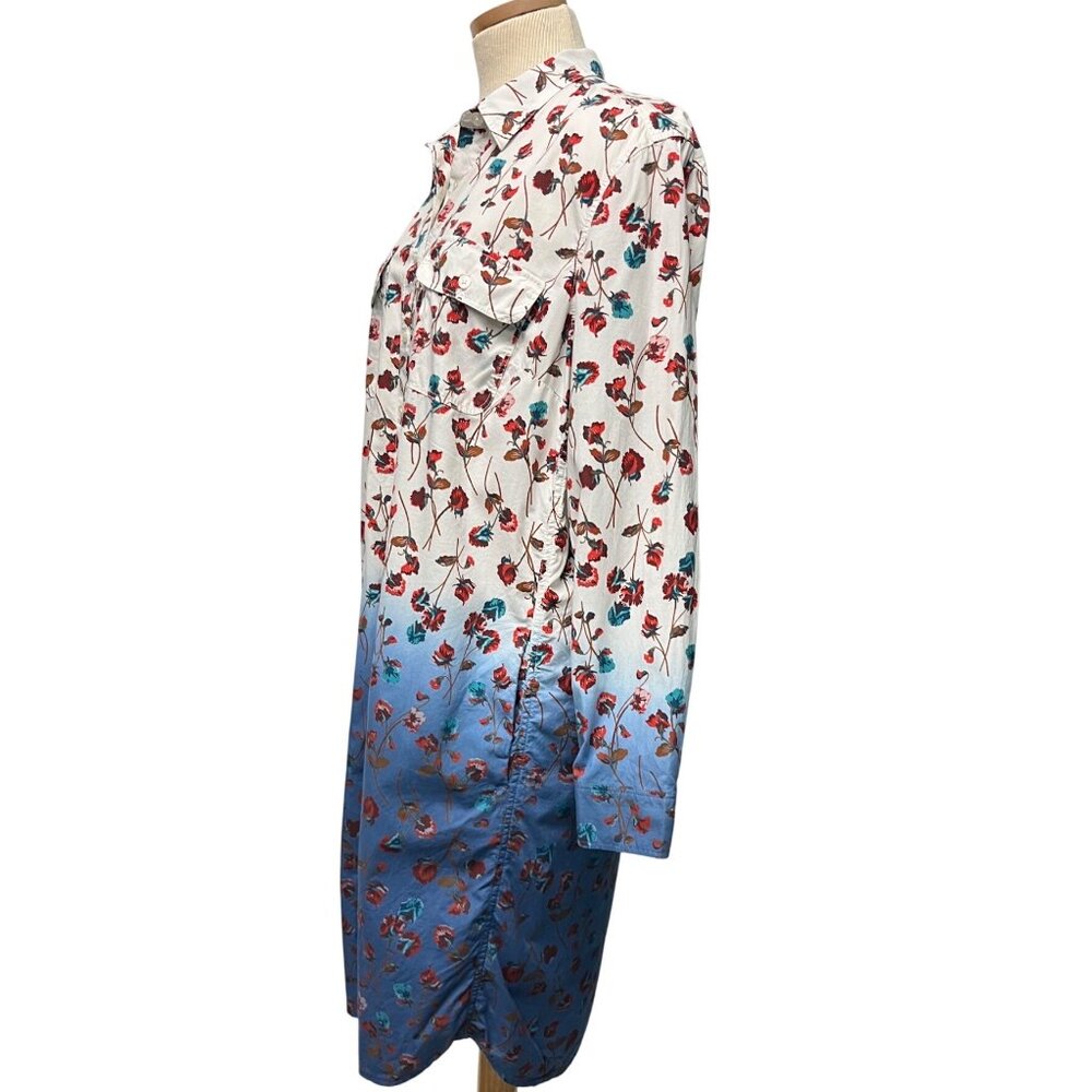 LARGE 14 16 Lands End Womens Ombre Blue Dyed Floral Shirt Dress Shirtdress - Picture 5 of 11